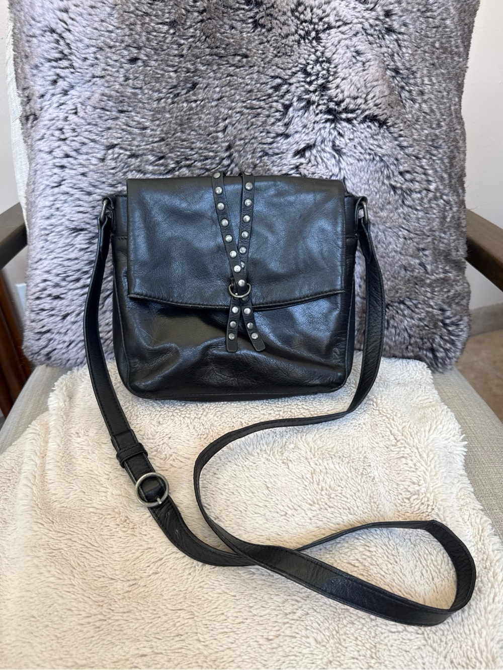 Lucky Brand leather Black Stud-Accent Crossbody Bag